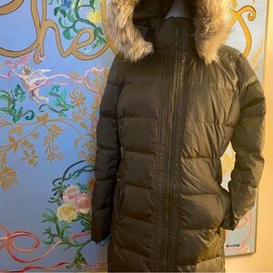 Lauren Ralph Lauren Women's Olive Puffer Coat with Faux Fur Hood